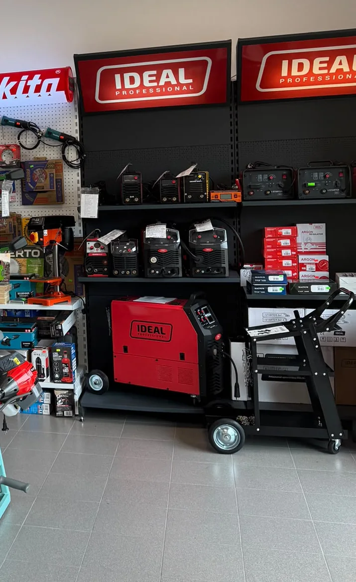 Regał spawalniczy IDEAL: spawarki inwertorowe, półautomat i wózek spawalniczy